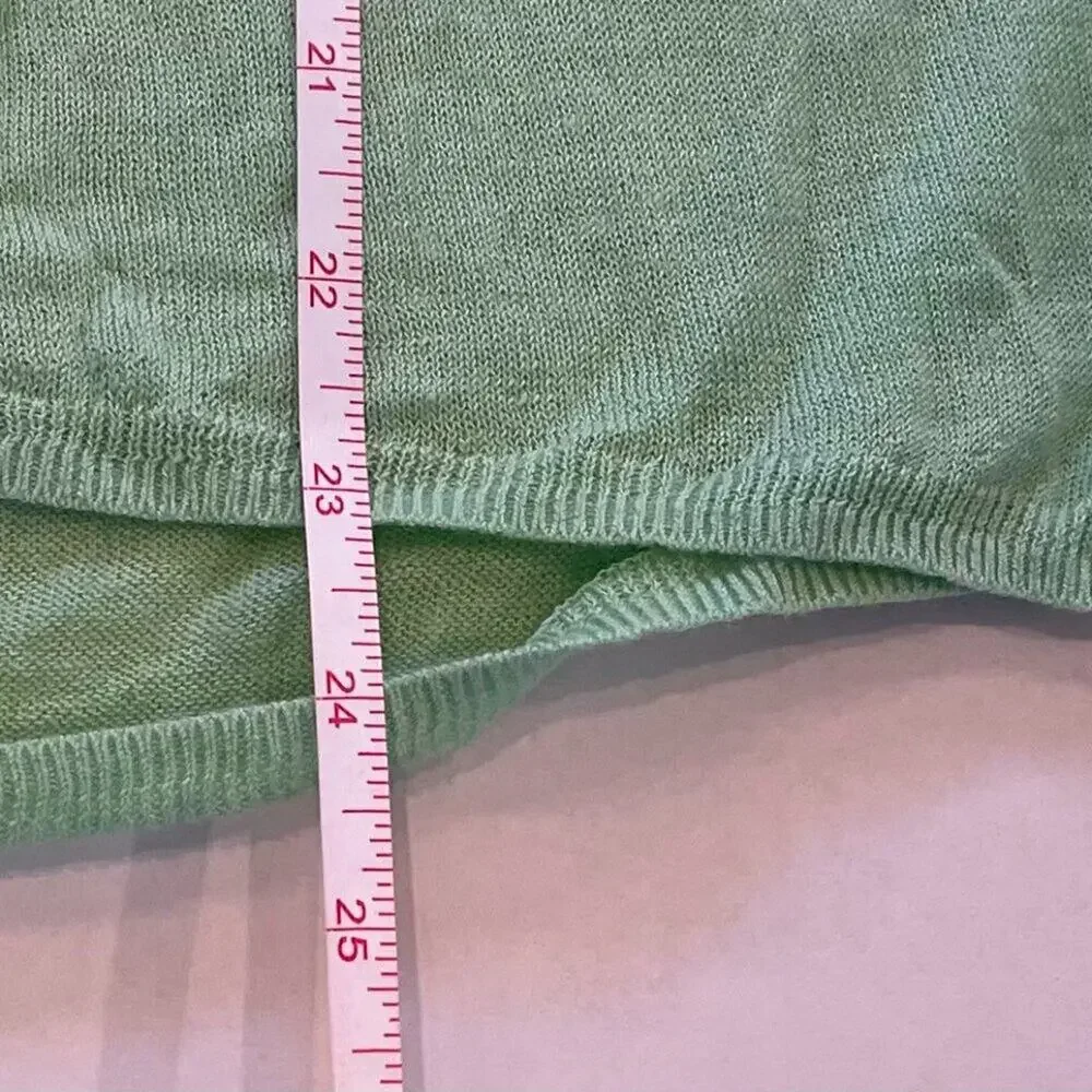 Cynthia Rowley Pale Green Linen Blend Crew Neck Sweater, 3/4 Sleeve, Small